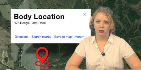 Does Cindy know anything about the severed hand, the body or the old farmhouse near where they were found? A woman with short blonde hair in front of a map showing the body location